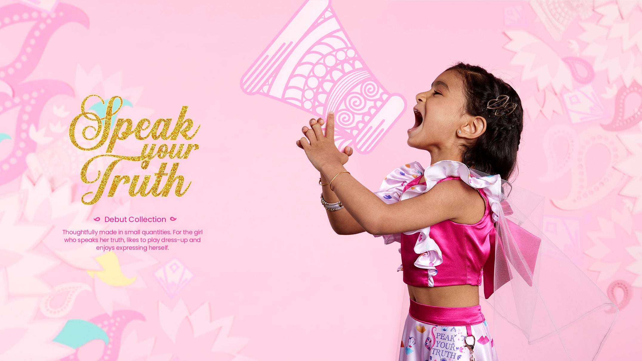 Girl wearing pink lehenga, pink satin top, skirt and net dupatta